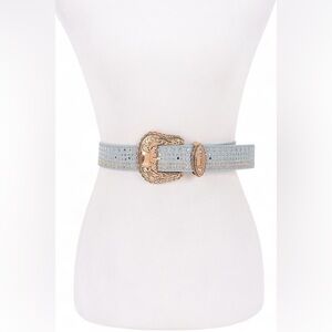 Blue Rhinestone Western Statement Belt with Gold or Silver Buckle